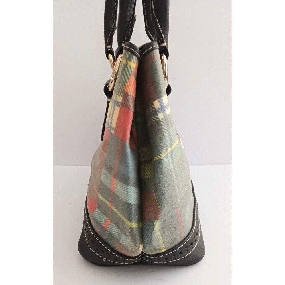 VTG Dooney & Bourke Madras Plaid Ladybug Satchel Top Handle Bag Blk Pebbled Trim - Picture 4 of 13